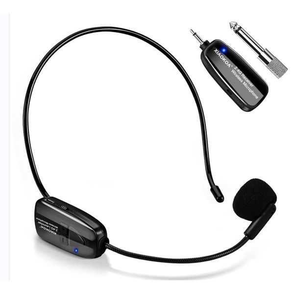 XIAOKOA 2.4G Wireless Microphone Headset, 50m Stable Transmission, Dual Micro USB Charging, Compatible with PA Systems