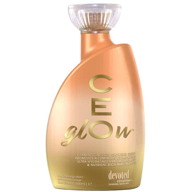 Devoted Creations CEglOw Dark Tanning Lotion - Vitamin C Infused Glowing Serum Promotes a Luminous Complexion Ultra-Hydrating Hyaluronic Acid & Nutrient Rich Niacinamide - 13.5 oz.