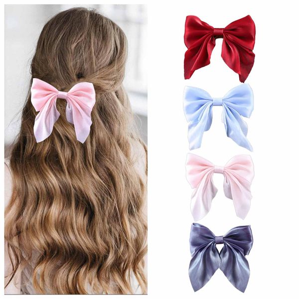 Dervivea Vintage Bowknot Haarspange Barrette Rosa Band Schleife Haarspange Große Satin Haarspangen Pin Französisch Bogen Knoten Haarspange Satin Bowknot Clip Kopfstück Dekorative Haarschmuck