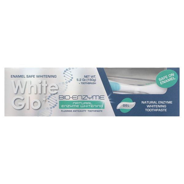 White Glo Bioenzyme 24 Hour Whitening Toothpaste, Dual Whitening Action, Premium Fluoride-Enriched, Natural Enzyme Technology for Enamel Stain Removal, Extracted from Nature - 5.3 Ounces