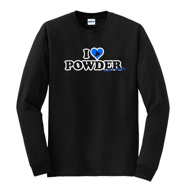 Just Ride I Love Powder Sled Snowmobile Long Sleeve Shirt (Medium, Light Blue)