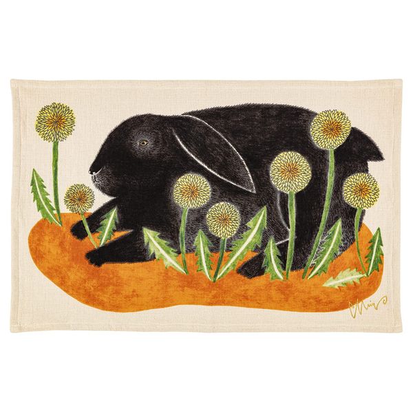 Kusuhashi Crest Weave [moritaMiW] Tea Towel, Rabbit, Sheawase Black Rabbit, Orange [1-67966-21-OR] Made in Japan