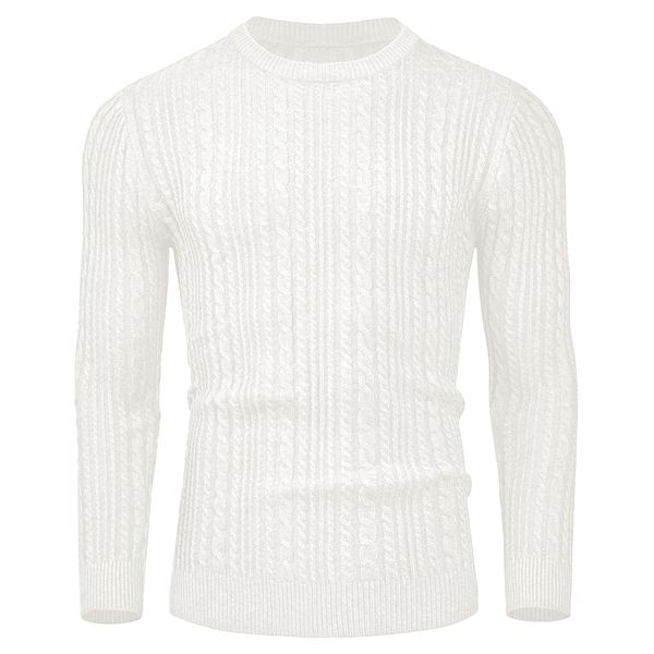 Lion Nardo Mens Sweater Crewneck Sweaters for Men Dress Sweater Cable Knit Sweater Lightweight Mens Pullover Sweater Off-White