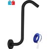 12" S-Shaped Shower Head Extension Arm Riser, Matte Black, High Rise Bathroom 