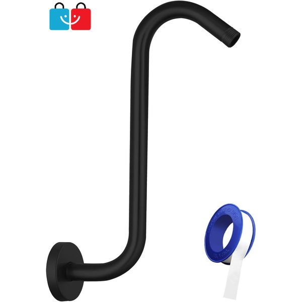 12" S-Shaped Shower Head Extension Arm Riser, Matte Black, High Rise Bathroom 