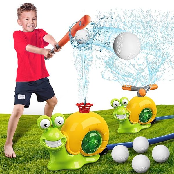 TANSAR Sprinkler for Kids Outdoor Toy Play, Water Sprinkler Baseball Toy, T Ball Set for Toddlers 2-4, 2 in 1 Snail TBall Set, Summer Fun Water Toys for Kids Outside, Birthday for Boys Girly Ages 4+