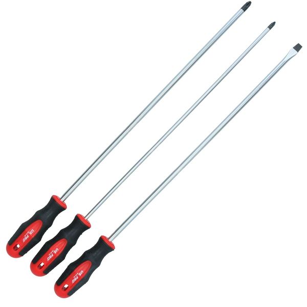 3pc Extra Long Screwdriver Set with Flat Pozi + Phillips Total Length 500mm