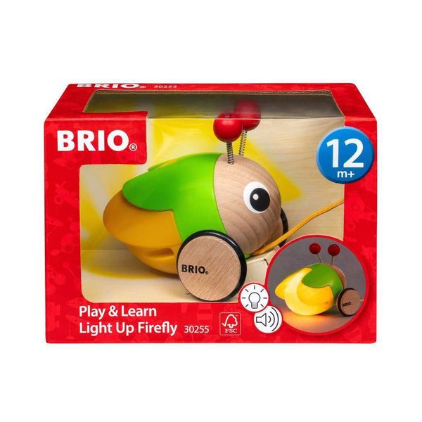 BRIO Infant Toddler 30255 - Pull Along Light Up Firefly - Wood Pull Along Toy with Light Up Function for for Kids Ages 1 and Up, Black