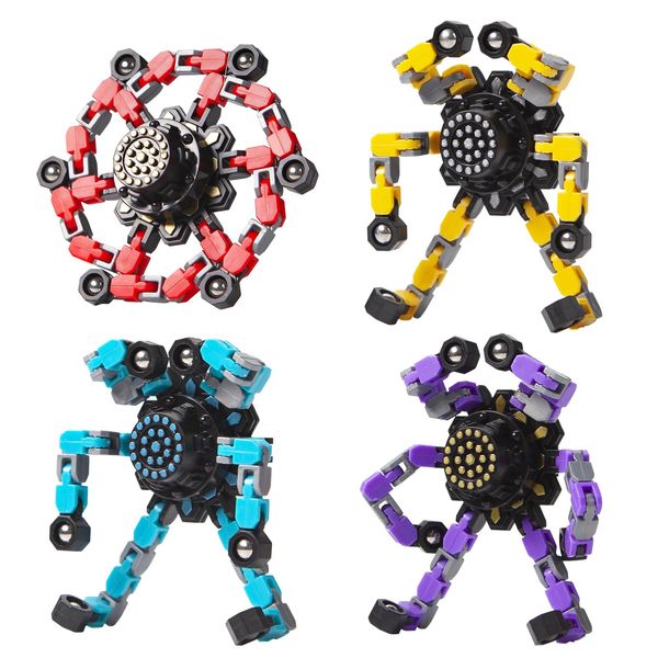 Gokeey Transformable Fidget Spinners 4 Pcs for Kids and Adults Stress Relief Sensory Toys for Boys and Girls Fingertip Gyros for ADHD Autism for Kids Gifts (Fidget Toy 4pc)