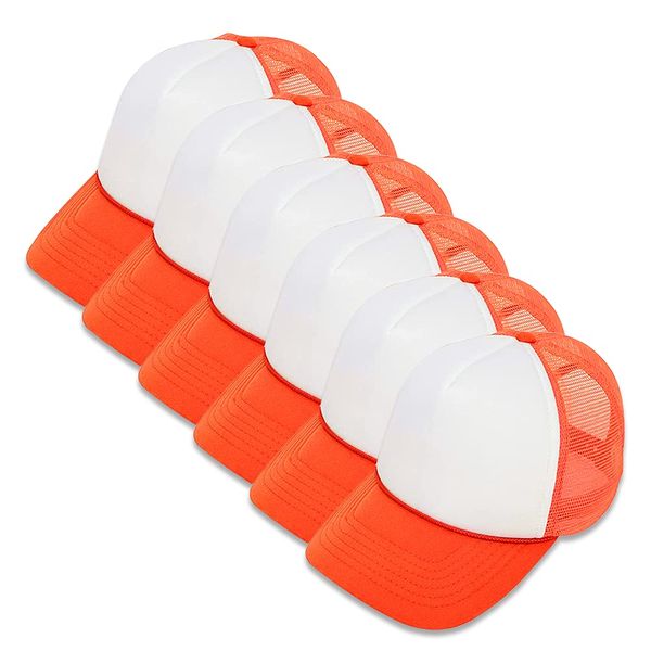 MR.R Sublimation Blank Polyester Mesh Cap Mesh Hat Two Tone Trucker Summer Mesh Cap with Adjustable Snapback,Orange,6 Pieces per Pack