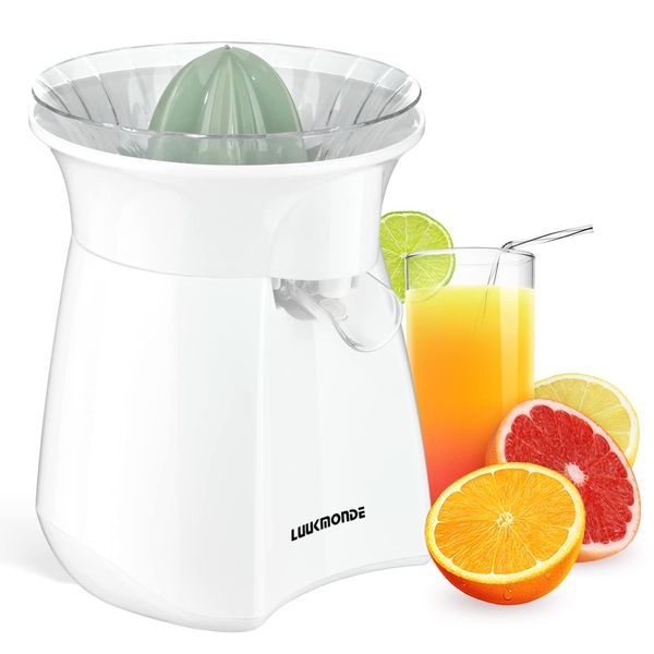 LUUKMONDE Electric Citrus Juicer, Orange Juicer with Lockable Spout, Citrus Press Orange Juice Machine, Electric Lemon Juicer for Orange Lemon Lime Grapefruit, (White)