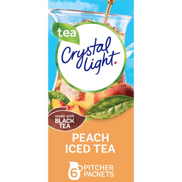 Crystal Light Sugar-Free Peach Iced Tea Low Calories Powdered Drink Mix 6 Count Pitcher Packets