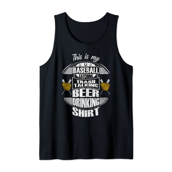 Funny Distressed Baseball Catcher Beer Drink Trash-Talking Tank Top