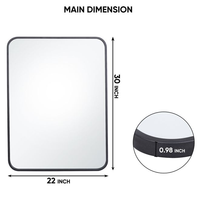 30"Wall Mirror for Bathroom W/1" Black Metal Frame Hang Horizontal Or Vertical