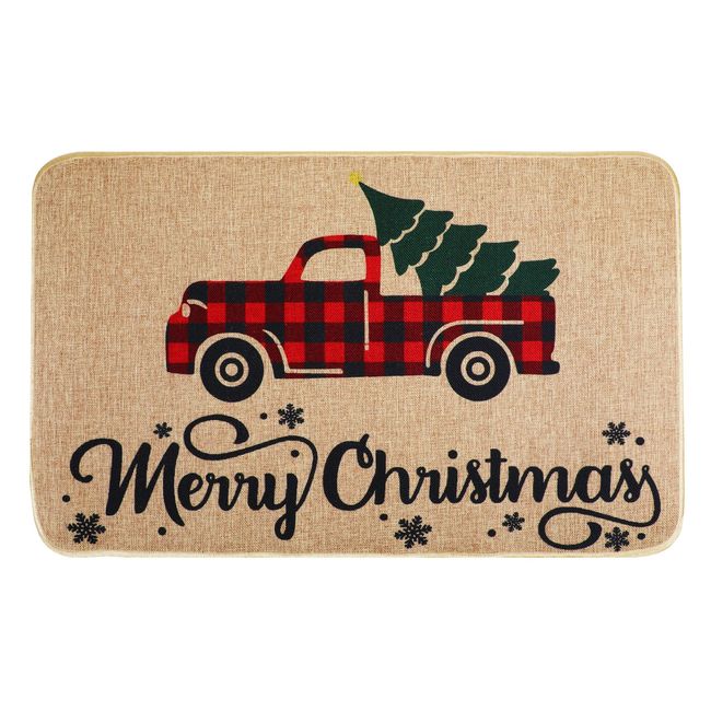 Erweicet Christmas Door Mat Xmas Welcome Christmas Mat Non-Slip and Washable Winter Doormat Rubber Back Snowflakes Door Mat Rugs for Indoor Outdoor(Red Car Pattern)