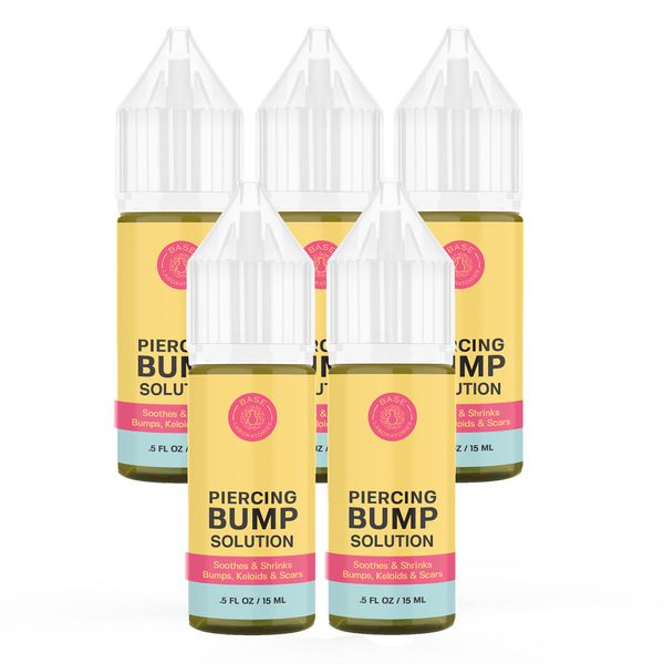 BASE LABORATORIES Piercing Bump Solution & Keloid Bump Removal | Soothing Piercing Aftercare for Piercing Bumps & Keloid Scar Removal | Ear & Nose Keloid Bumps Piercing Aftercare Solution Oil | 5PK