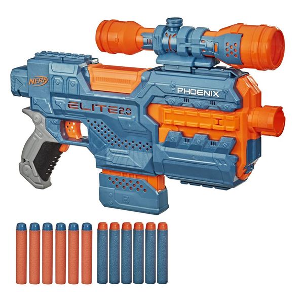 Elite 2 Phoenix CS-6 motorisierter Blaster, 12 Nerf Darts, 6-Dart Clip-Magazin, Fernrohr, Tactical Rails, Befestigungspunkte, 4AA Batterien