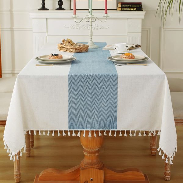 Laolitou Rustic Tablecloth Cotton Linen Waterproof Tablecloths Burlap Table Cloths for Kitchen Dining Cloth Table Cloth for Rectangle Tables Coffee Lines Rectangle,55''x70'',4-6 Seats