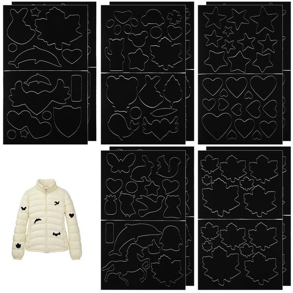 10 Sheets Down Jacket Patches Self Adhesive Fabric Patches for Clothes, Washable Polyester Repair Patch Kit for Outerwear Clothing Bags Backpacks, with Abundant Patterns (Black)