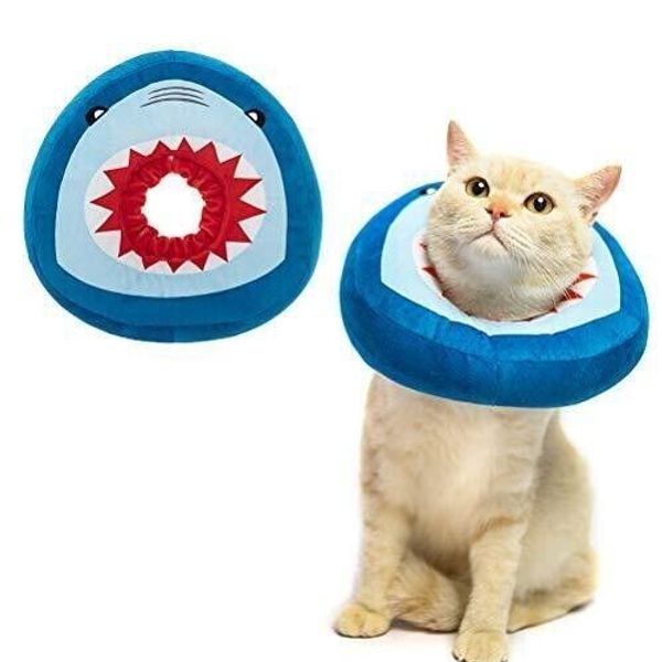 EXPAWLORER Dog Cat Surgery Recovery Elizabethan Collar Adj Cone Soft Blue Shark