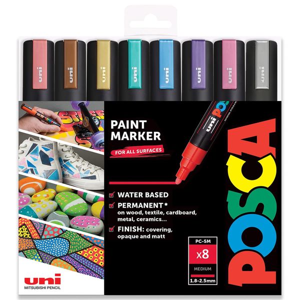 Posca UNI Filzstift-Set, 5 m, Metall, 8 Stück