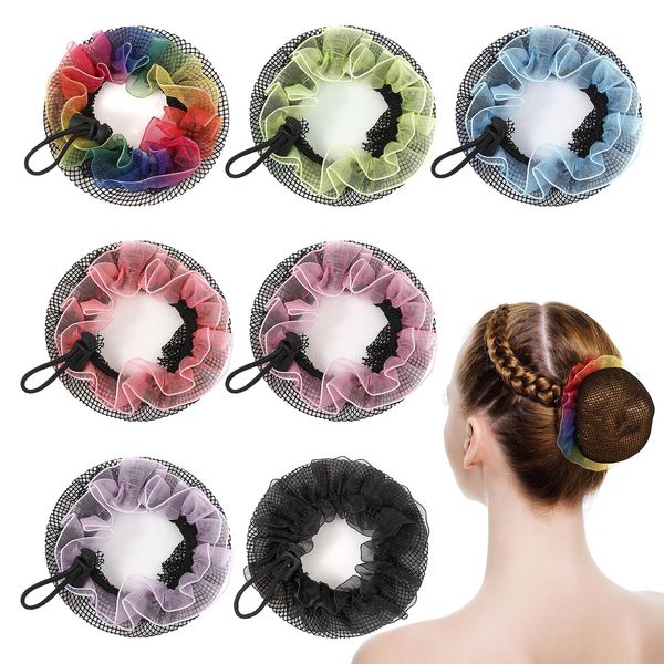 Hair Nets for Buns, Colored Bun Hair Nets Reusable Hair Bun Cover Adjustable Elastic Mesh Hairnets Hair Accessories for Women Dancer Bank Clerk Nurse Skater Hair Fixing, 8 Pack