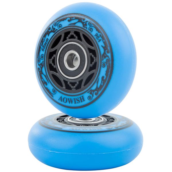 AOWISH 68mm Mini Ripstik Wheels 68 mm Ripstick Wheels 90a Ripster Wheels 2-Wheeled Caster Board Replacement Wheels w/Bearings ABEC-9 for Mini Ripstik/Carving Casterboard/Wave Board (Set of 2) (Blue)