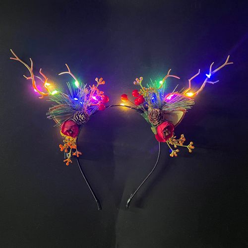 Woent LED Glowing Tiara Reindeer Antlers Hair Accessories Christmas Party Feather Hair Hoop Headwear Hair Accessories for Women Girls (B)