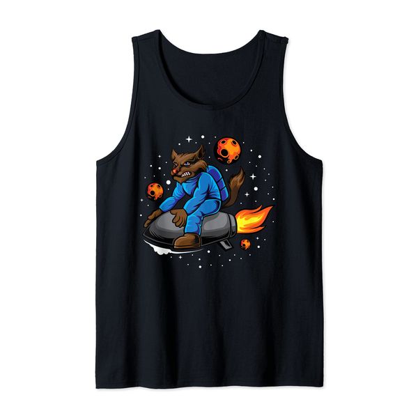 Astrowolf Wolf Astronaut on Rocket Flying Space Comic Geek Tank Top