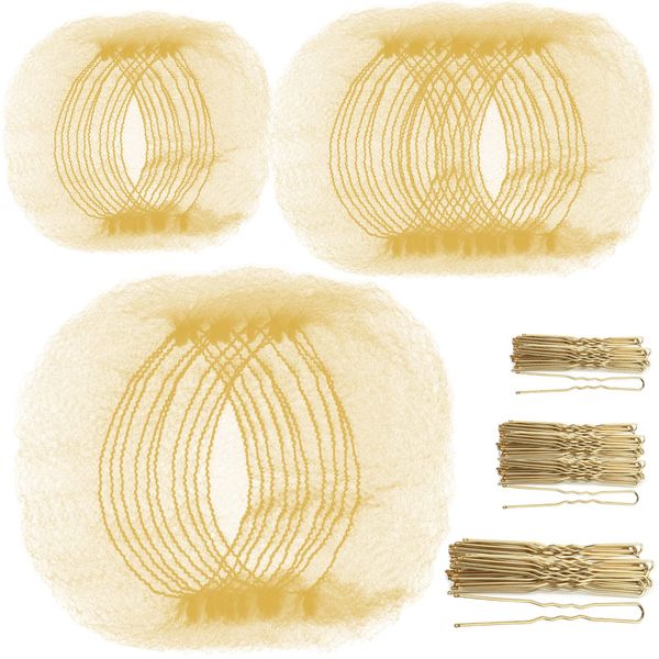 Teenitor Hair Nets Invisible Elastic Edge Mesh and Bobby Pins Set,40 Pieces HairNets, 80 Pieces U Shaped Pins for Ballet Bun,3 Size, Blonde