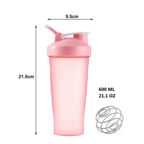 Protein Shaker Bottle 600ml, Secure Leakproof Protein Shake Mixer Bottle, Steel Mixing Ball For Lump Free Smooth Shake, Easy To Clean, BPA Free, Dishwasher Safe for Gym & Sports Shaker Bottle (Pink)
