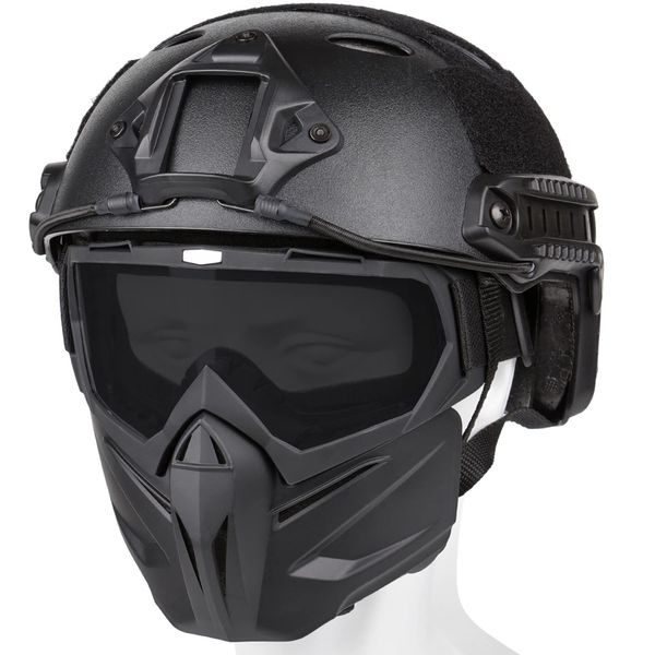 VPZenar Airsoft Helmet with Front NVG Mount and Side Rail, Airsoft Full Face and Paintball Mask with Detachable Anti Fog Gray Goggles,Tactical Airsoft Gear