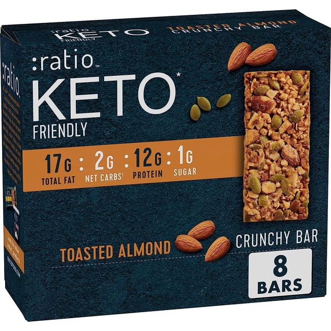 :ratio | KETO Friendly Crunchy Bars, Toasted Almond, Gluten Free Snack | 8 Bars