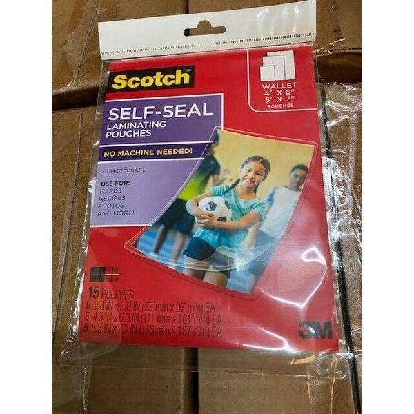 Scotch 3M Self-Sealing Laminating Pouches Variety Pack 15 Pouches (NEW)