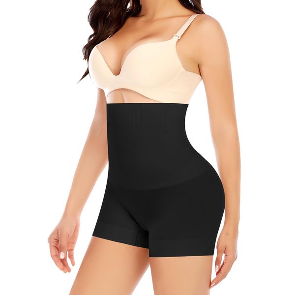 Womens High Wasited Slimming Body Shaper Boy Shorts Seamless Tummy Control Slip Shorts Under Dress Shapewear (#c304 Black-boyshorts,Medium)