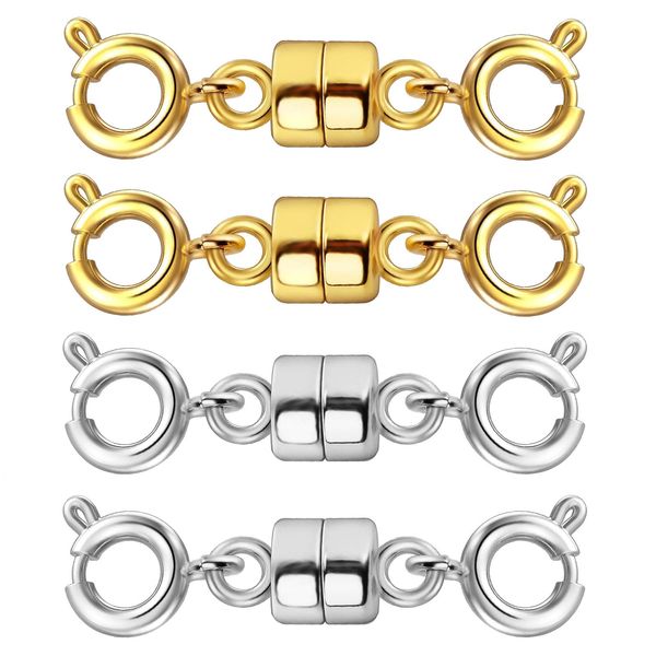 Qulltk Double Magnetic Necklace Clasps and Closures 14K Gold and Silver Bracelet Extender Jewelry Clasps Converters for DIY Jewelry Making