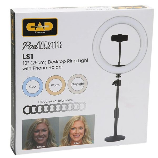 CAD LS1 Desktop Light Ring with Phone Holder. 10"