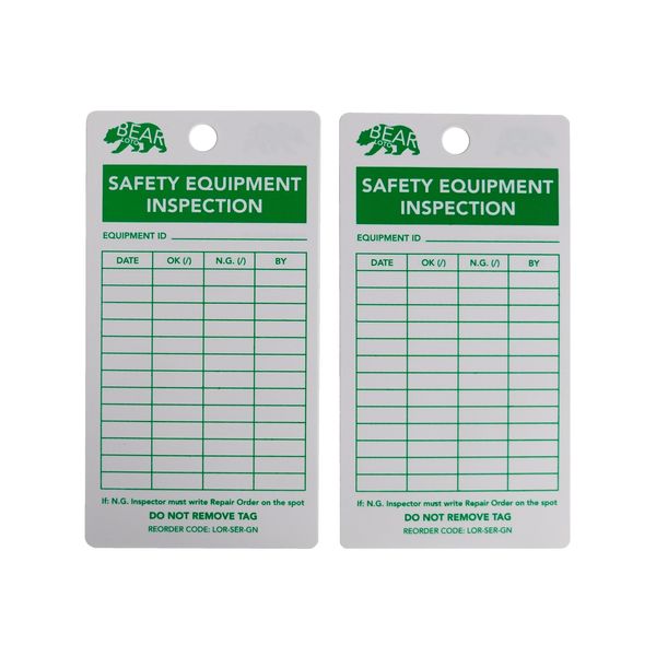 BearLOTO Safety Equipment Inspection Notice - Hazard & Accident Prevention Tag - Multiple Application - Machinery Fire Extinguisher Scaffold Ladder Equipment Factory - GreenWhite - Pack of 20