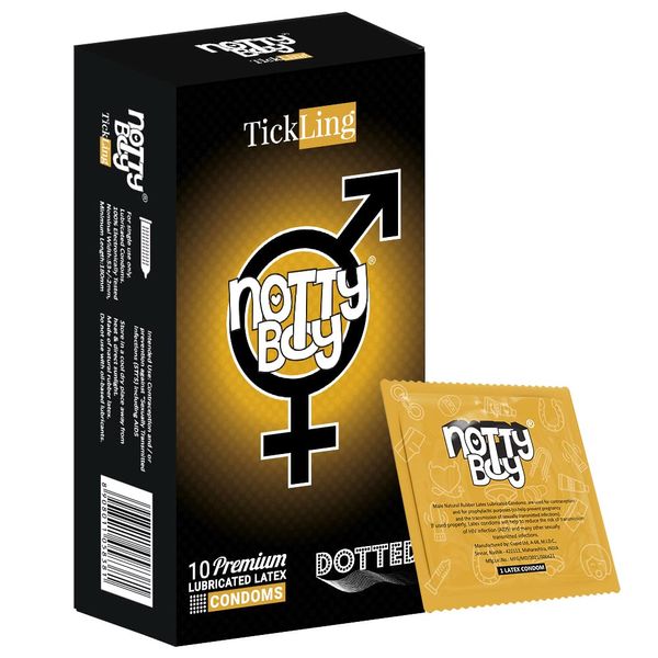 NottyBoy Extra Dotted Condoms (Lubricated Latex Condoms) Extra Safe (Pack of 10)