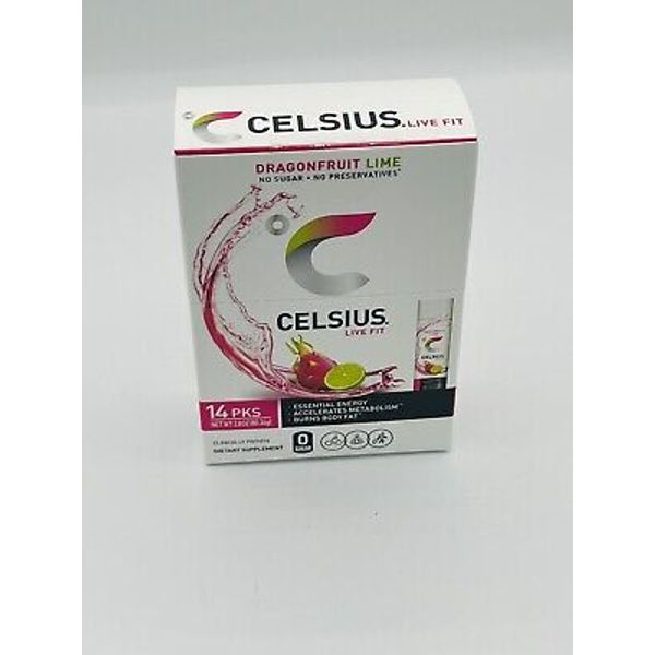 CELSIUS Dragonfruit Lime On-the-Go Powder Stick Packs, Pack of 14