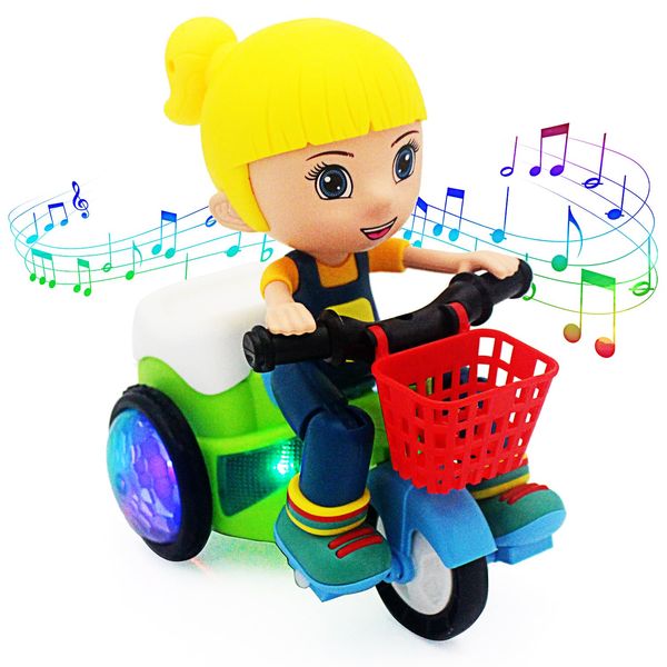 Tipmant Baby Toddler Electric Tricycle Toy Cartoon Motorcycle Vehicle Stunt Performance, Music, Lights, Kids Birthday Gifts (Girl)