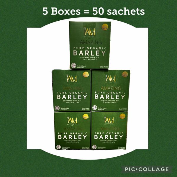 5 BOXES IAM WORLDWIDE AMAZING PURE ORGANIC BARLEY-50 Sachet-from Australia