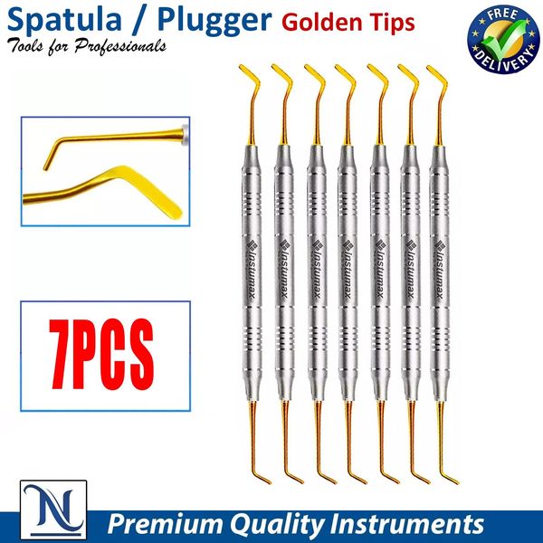 7pc Dental Composite Instruments - Titanium Spatula & Plugger Golden Tips