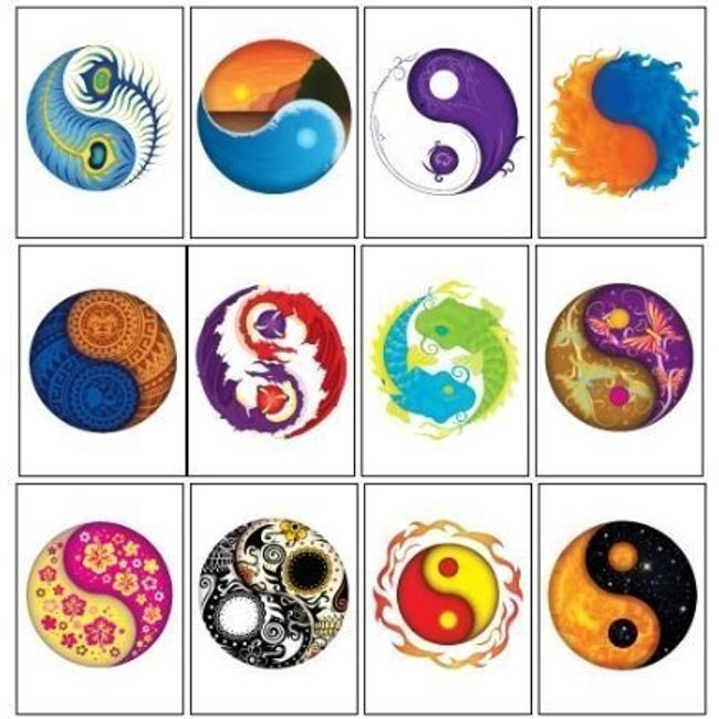 Ying Yang Temporary Tattoos - Set of 12