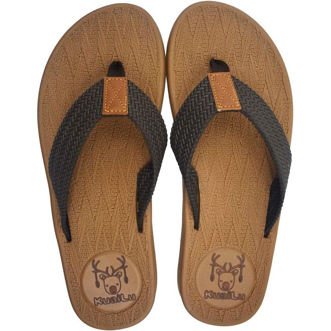 KuaiLu Flip Flops Herren Leder Zehentrenner Männer Bade Sandalen Bequeme Breite Füße