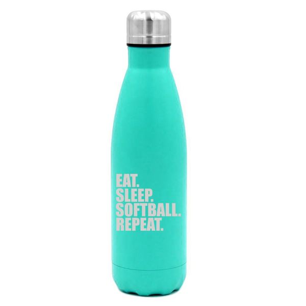 17 oz. Double Wall Vacuum Insulated Stainless Steel Water Bottle Travel Mug Cup Eat Sleep Softball Repeat (Light-Blue)