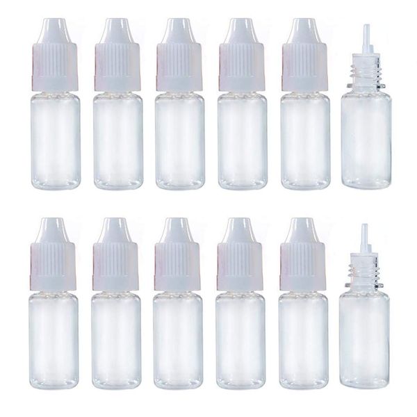 10ml/0.34oz Transparent Plastic Refillable Empty Dropping Refueling Bottles Eye Liquid Squeezable Dropper Vials Sample Packing Storage Holder Container with White Screw Cap And Removable Plug (50)
