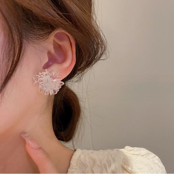 S925 Crystal Flower Earrings / 925 Silver Needle Transparent Homaica Acrylic Flower Summer One Piece Earrings CH1024E