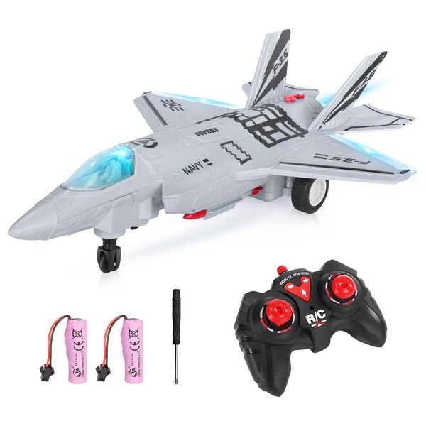 ele ELEOPTION RC Fighter Jet Toy Remote Control Plane Vehicle with Flashing Lights and Sound Airplane Toys for Kids 3 4 5 6 7 8 Years Boys Girls Gift Gray