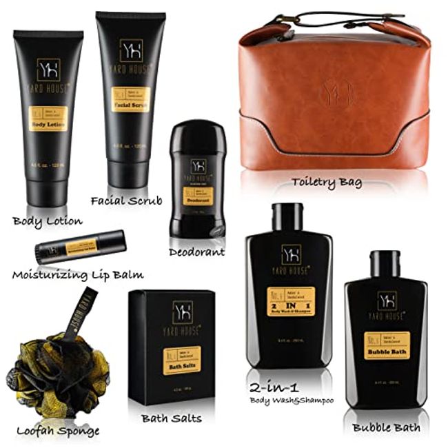 YARD HOUSE Luxury Mens Bath and Body Gift Set Basket For Him - Smoky  Sandalwood - All Natural Skin Care Kit For Men w. Full Size Body Wash,  Facial